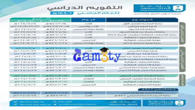 تقويم جامعة الملك سعود 1446