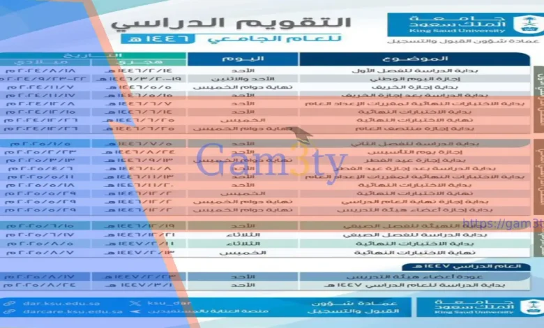 تقويم جامعة الملك سعود 1446