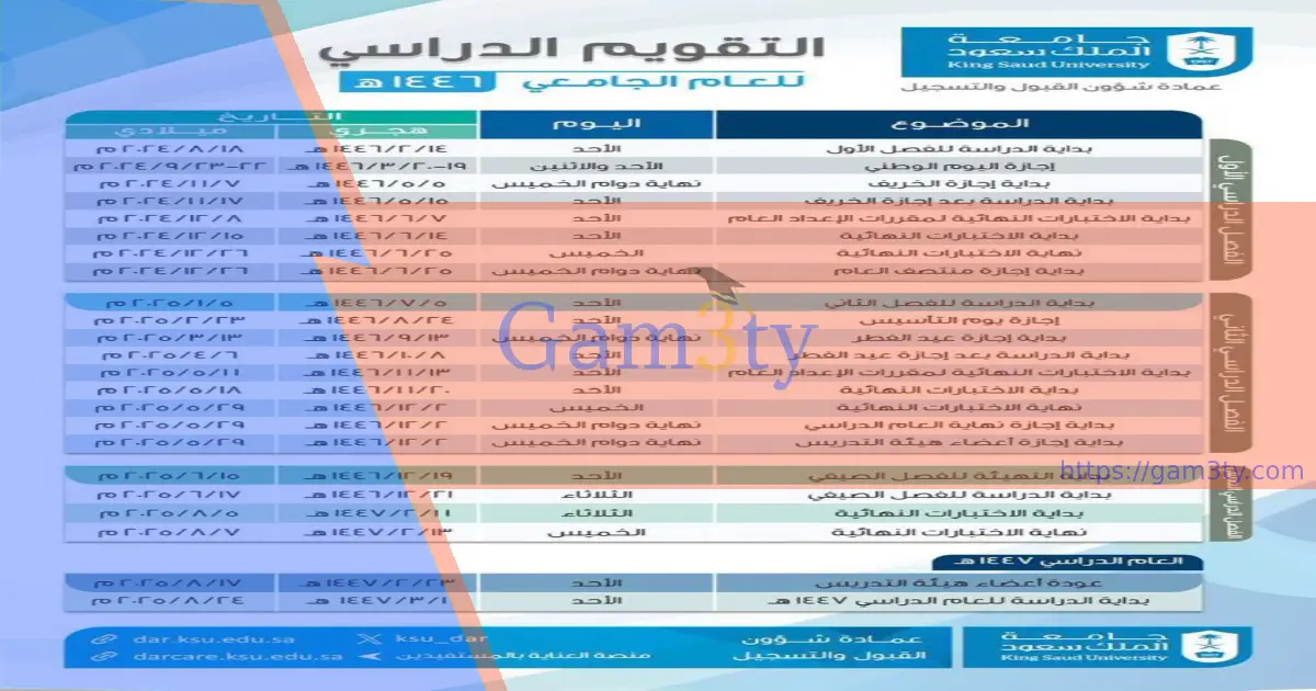 تقويم جامعة الملك سعود 1446